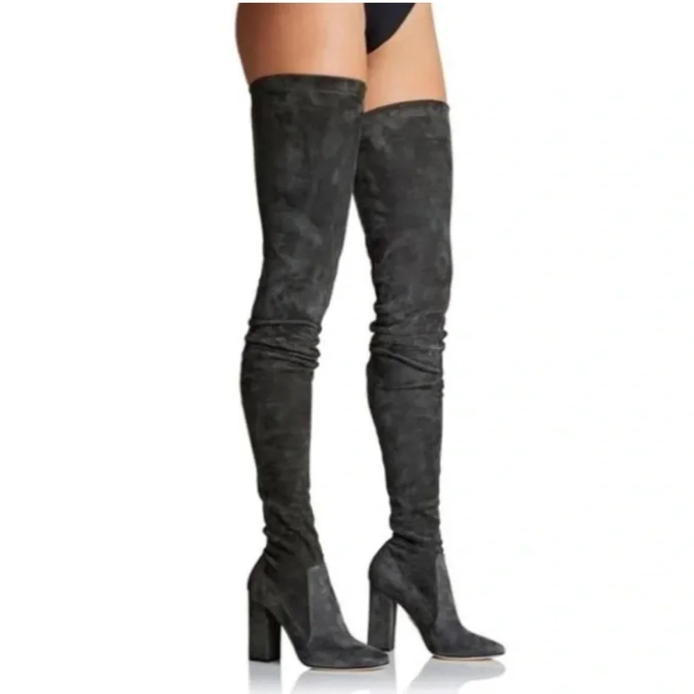 NIB Tamara Mellon Helmut Over The Knee Stretch Suede Boots Dark Grey Gray 39.5